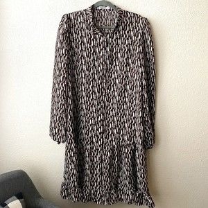 Grace Karin Womens Dress Size XL Printed Long Sleeve Button Front Brown White